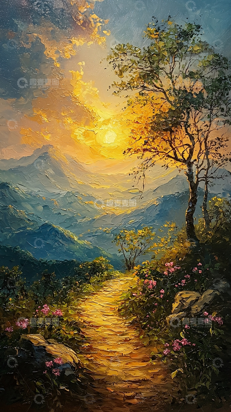 高清大图下载【趣麦麦图】夕阳西下山间小路