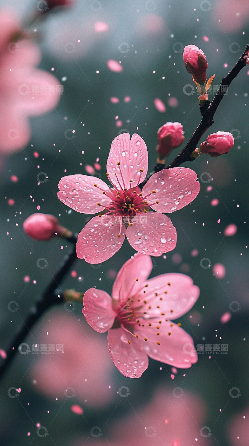 高清大图下载【趣麦麦图】粉嫩樱花雨中绽放