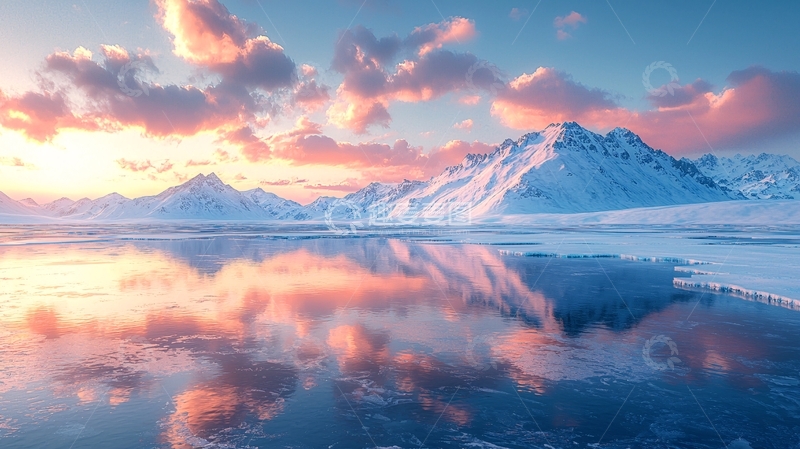 高清大图下载【趣麦麦图】冰雪覆盖的山峰倒影在平静水面