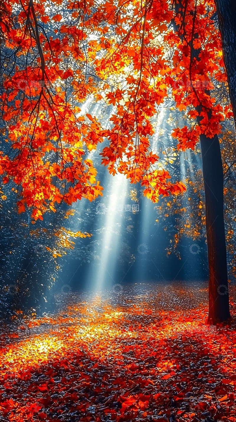 高清大图下载【趣麦麦图】秋日森林阳光透过树叶