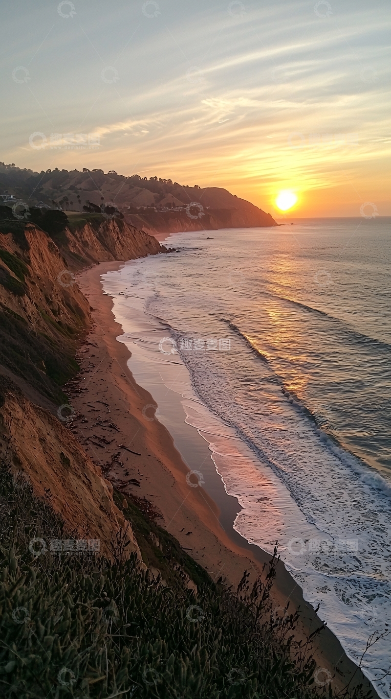 高清大图下载【趣麦麦图】海边悬崖日落景色