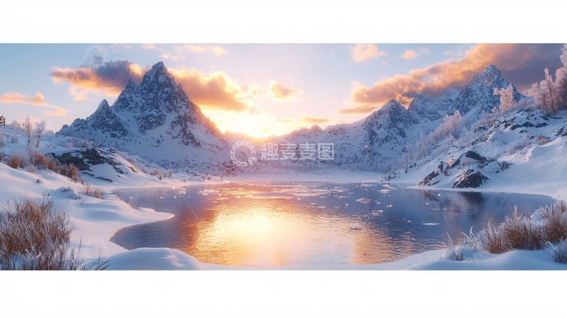 高清大图下载【趣麦麦图】雪山日出湖泊风景