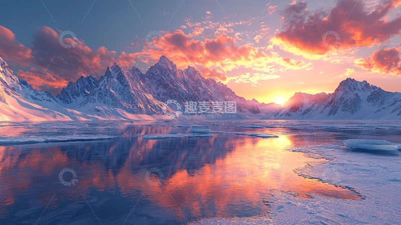 高清大图下载【趣麦麦图】雪山日落