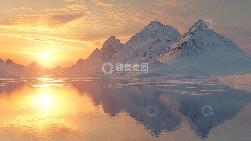 高清大图下载【趣麦麦图】极地雪山日落美景