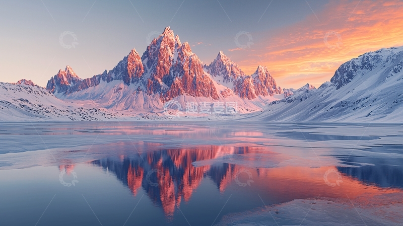 高清大图下载【趣麦麦图】雪山日出倒影