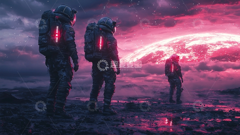 高清大图下载【趣麦麦图】宇航员红色星球