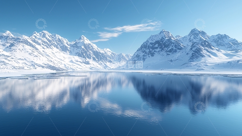 高清大图下载【趣麦麦图】雪山湖泊倒影