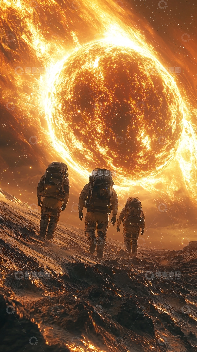 高清大图下载【趣麦麦图】宇航员面对燃烧星球