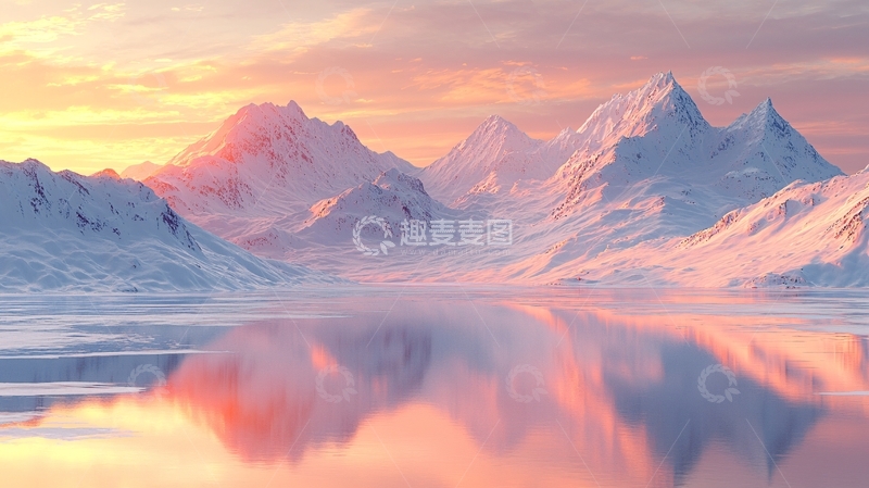 高清大图下载【趣麦麦图】雪山日出倒影