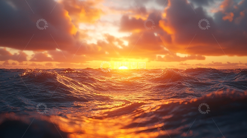 高清大图下载【趣麦麦图】壮丽大海日落景象