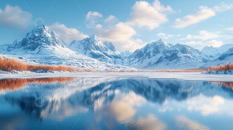 高清大图下载【趣麦麦图】雪山倒映在湖面上