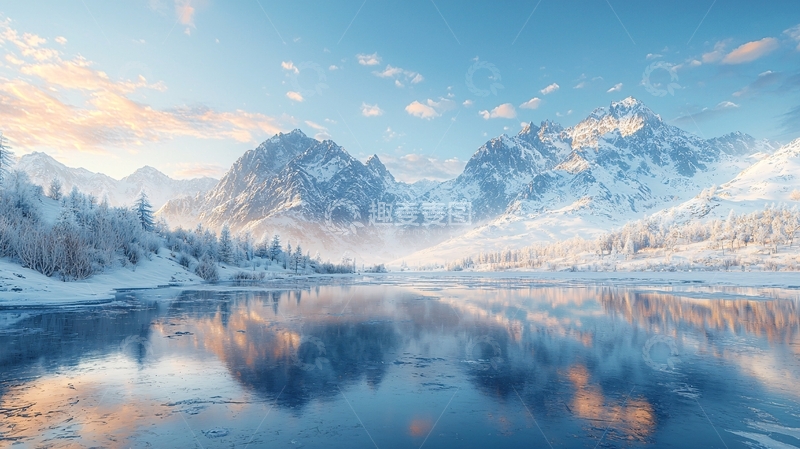 高清大图下载【趣麦麦图】雪山湖泊日出