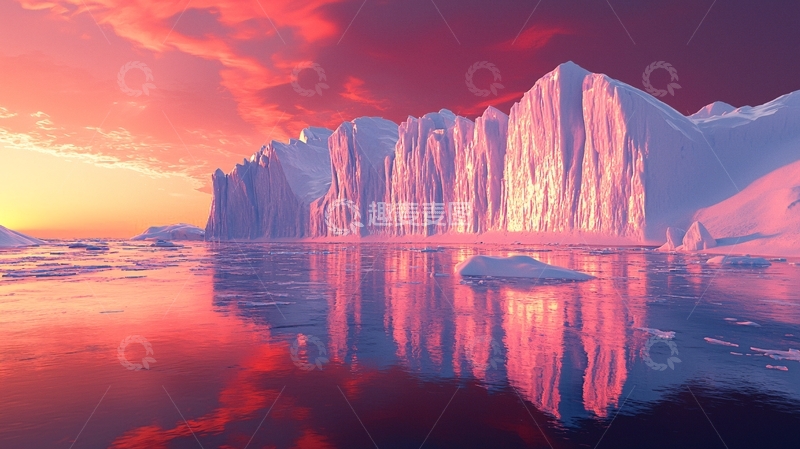 高清大图下载【趣麦麦图】极地冰川日落景色