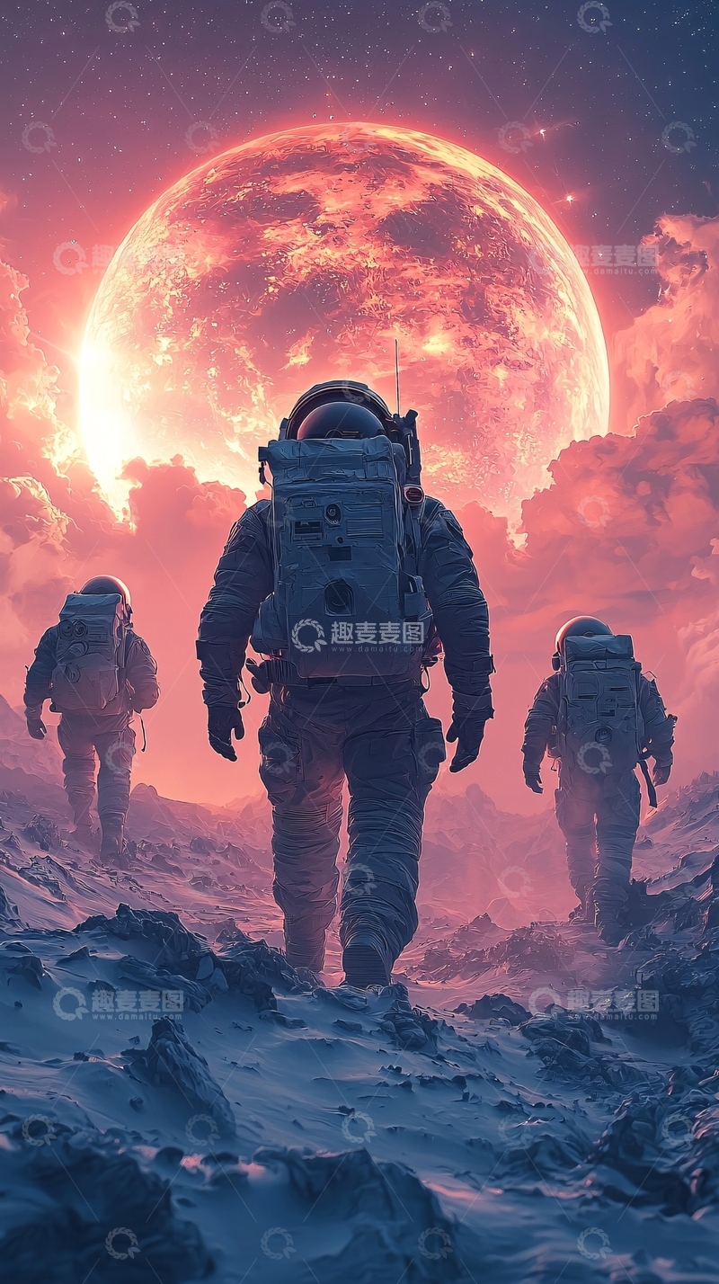 高清大图下载【趣麦麦图】宇航员探索红色星球