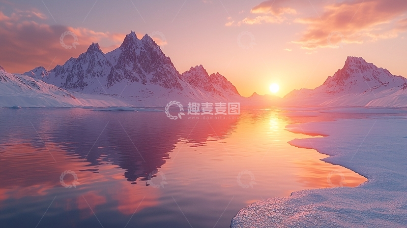 高清大图下载【趣麦麦图】极地雪山日落