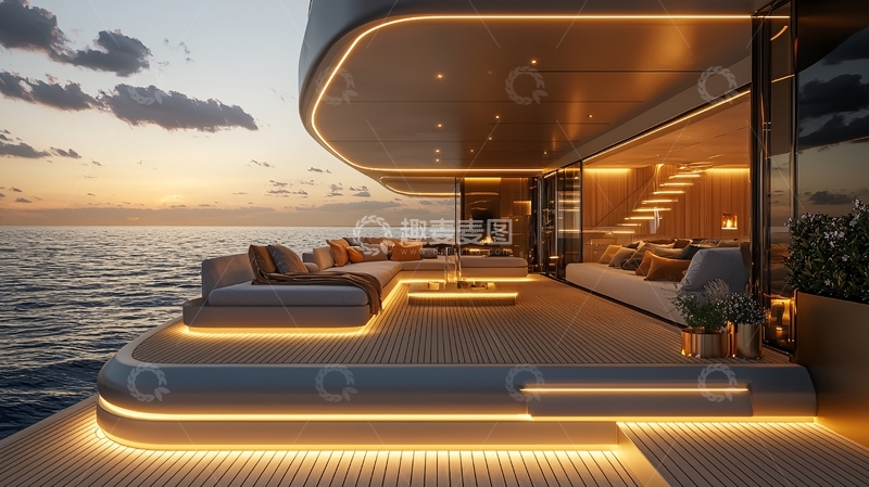 高清大图下载【趣麦麦图】豪华游艇甲板夜景