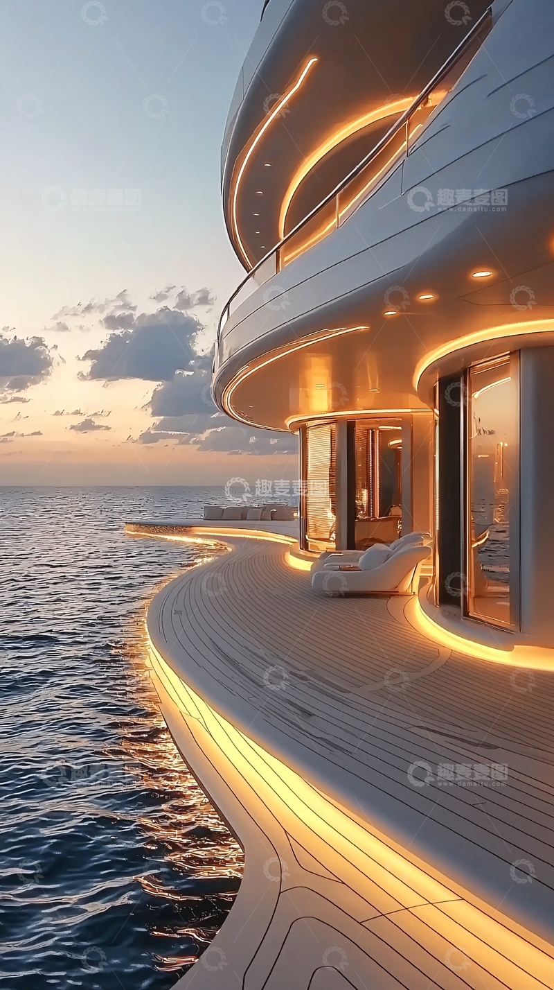 高清大图下载【趣麦麦图】豪华游艇夕阳海景