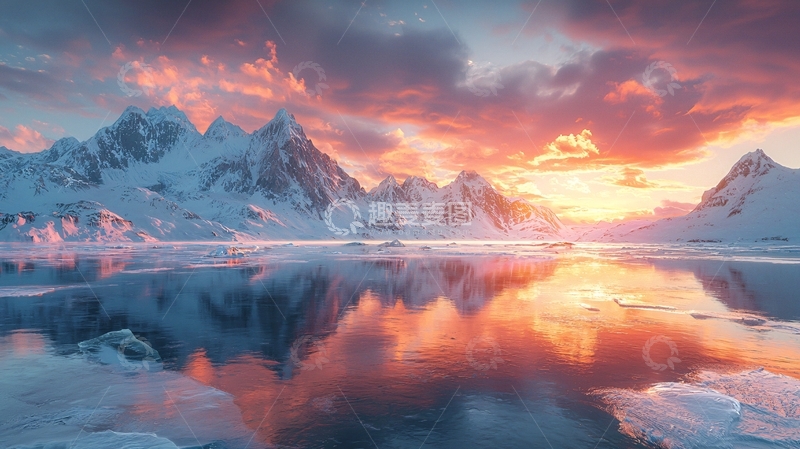 高清大图下载【趣麦麦图】极地冰川落日美景