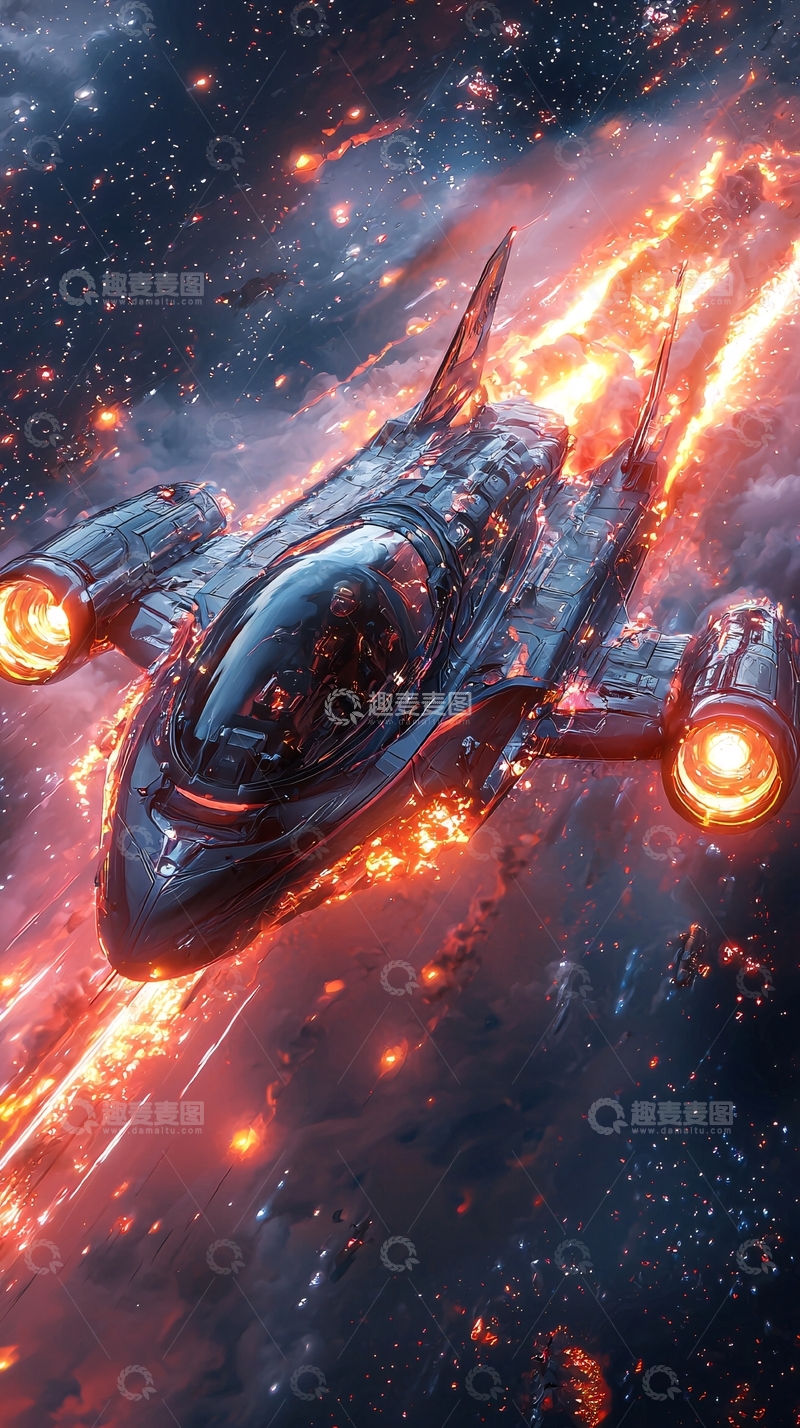 高清大图下载【趣麦麦图】燃烧的宇宙飞船