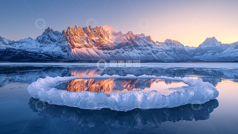 高清大图下载【趣麦麦图】冰面上的日出雪山倒影