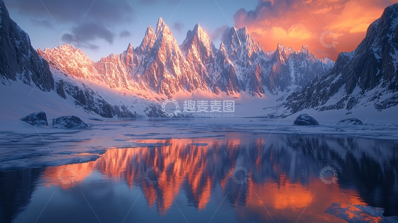 高清大图下载【趣麦麦图】雪山日出倒影