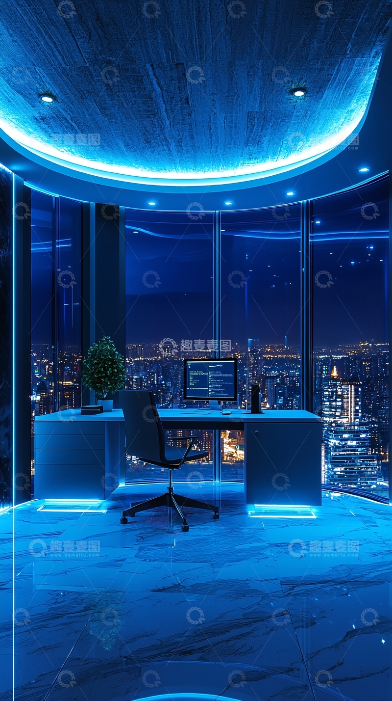 高清大图下载【趣麦麦图】夜景办公桌