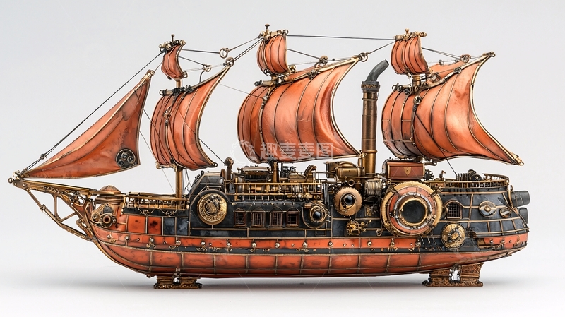 高清大图下载【趣麦麦图】蒸汽朋克风格帆船模型