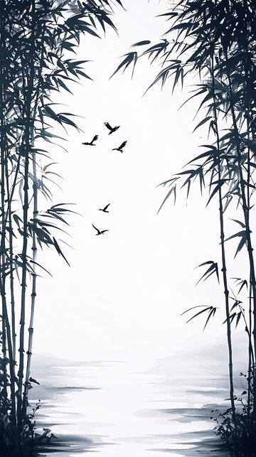 水墨画竹林