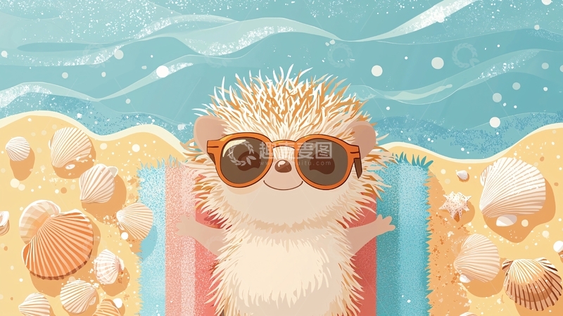 高清大图下载【趣麦麦图】沙滩上戴墨镜的刺猬