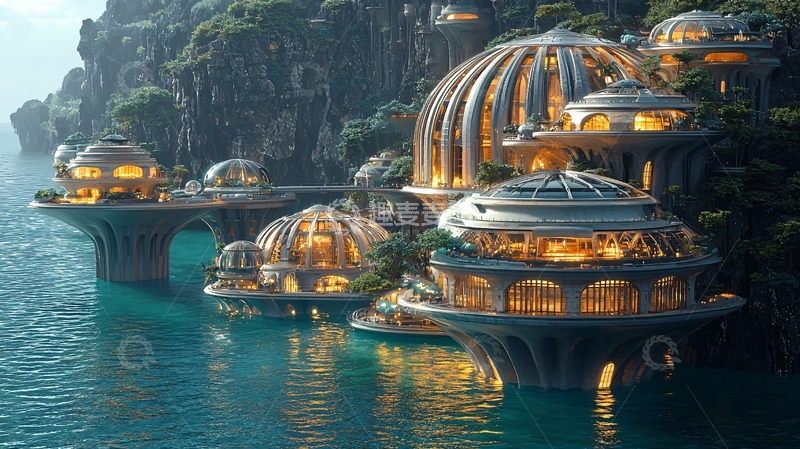 高清大图下载【趣麦麦图】海边未来科幻城市