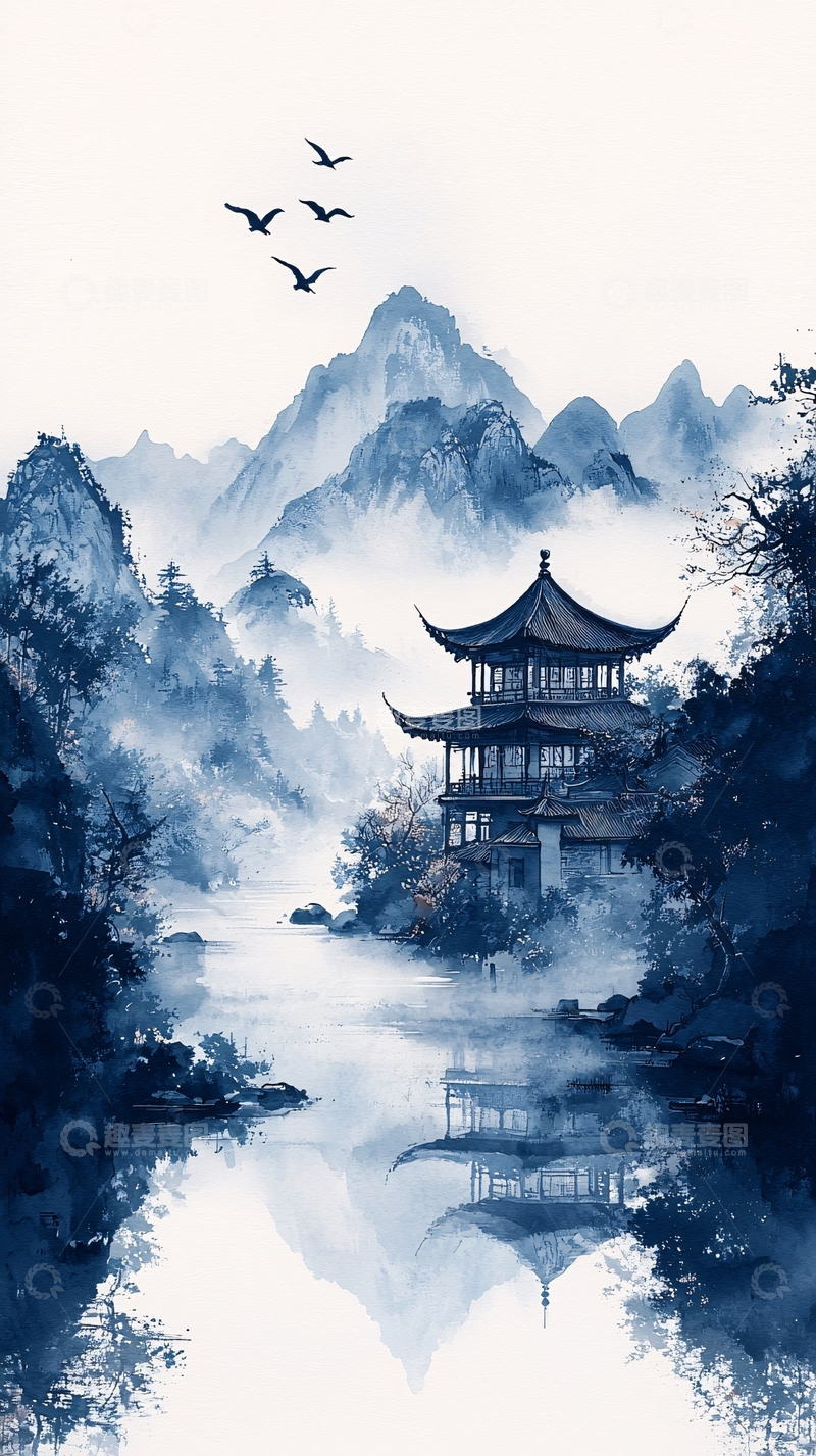 高清大图下载【趣麦麦图】水墨山水画857