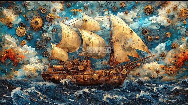 高清大图下载【趣麦麦图】蒸汽朋克帆船