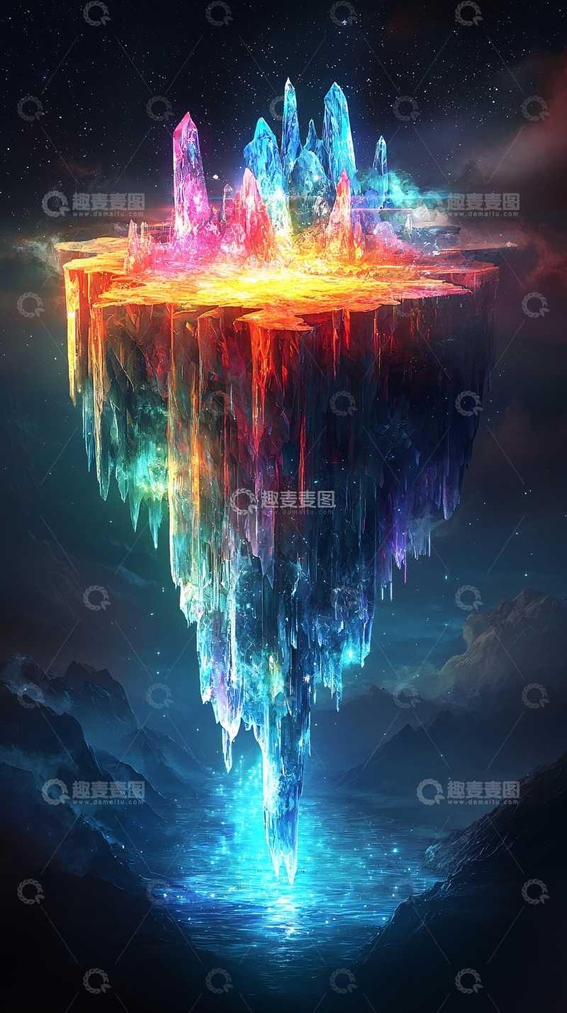 高清大图下载【趣麦麦图】彩虹水晶漂浮岛屿