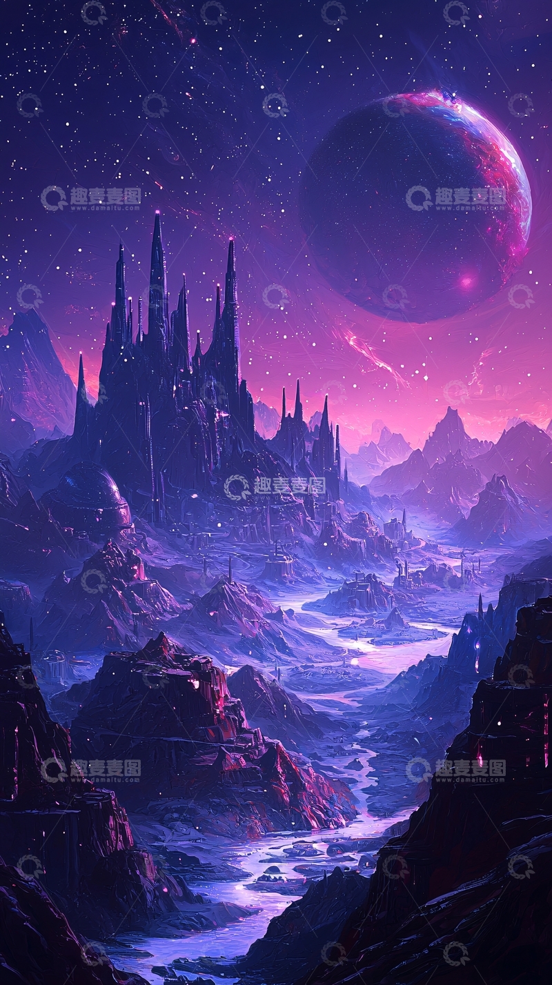 高清大图下载【趣麦麦图】紫色星球城堡