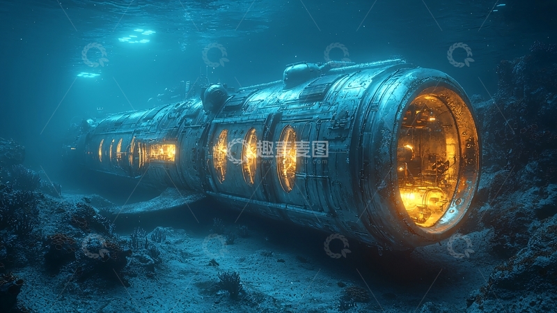 高清大图下载【趣麦麦图】深海神秘巨型潜艇