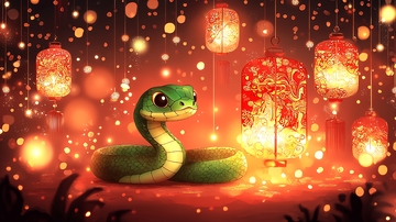 可爱小蛇灯笼夜景