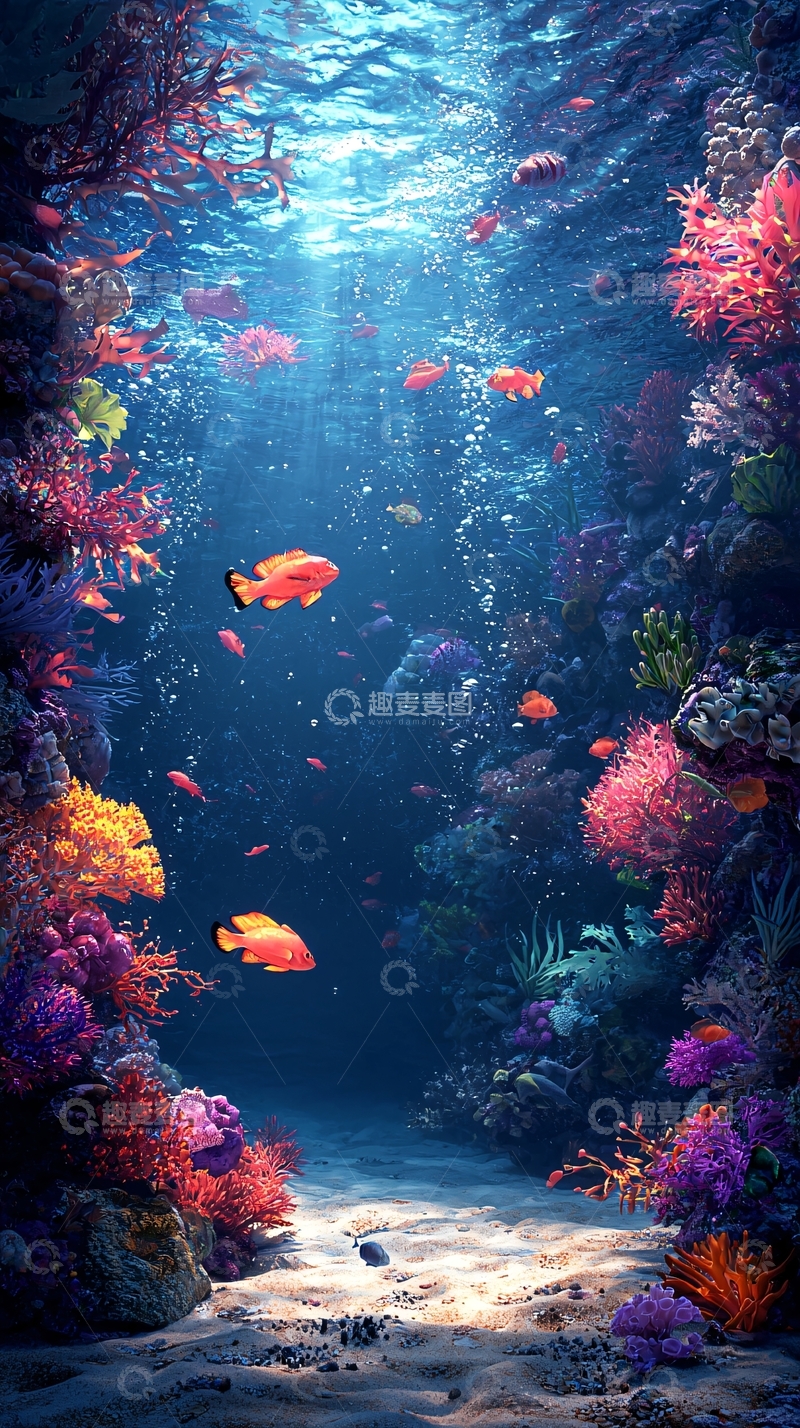 高清大图下载【趣麦麦图】海底珊瑚鱼群高清图片