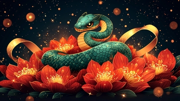 绿宝石蛇与红花