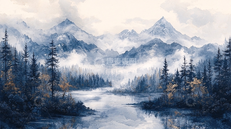 高清大图下载【趣麦麦图】水墨山水画871