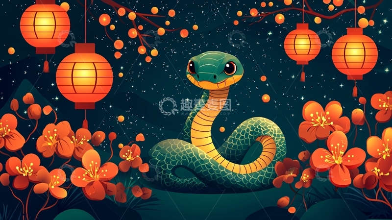 新年快乐蛇年插画