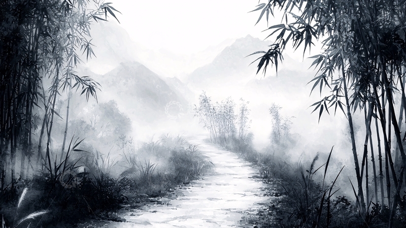 高清大图下载【趣麦麦图】水墨画竹林小路