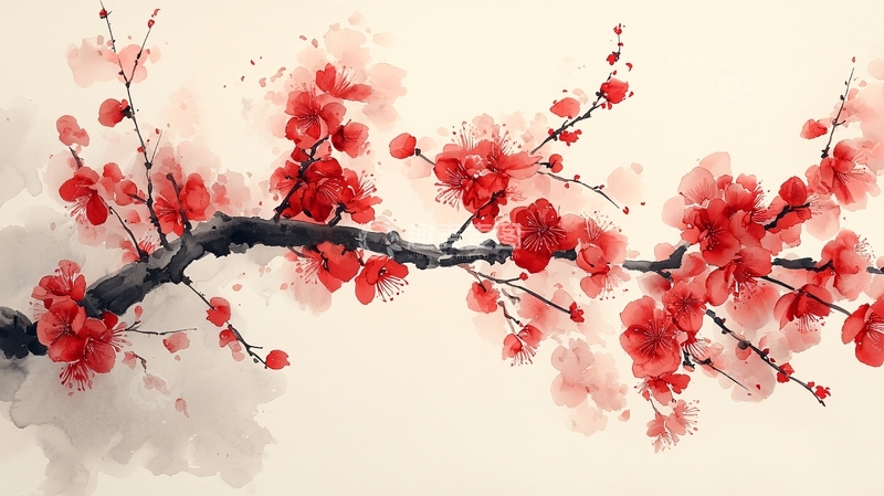 高清大图下载【趣麦麦图】-水墨红梅