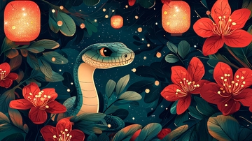 夜色花丛中可爱小蛇