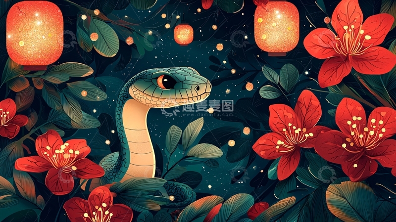 夜色花丛中可爱小蛇