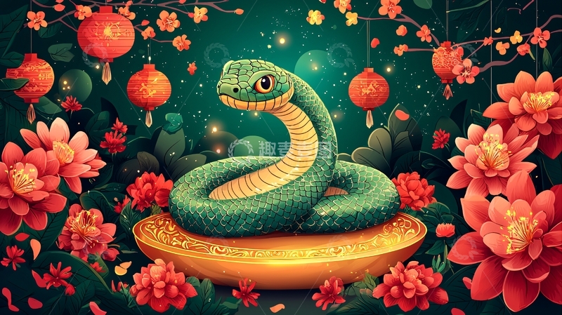 高清大图下载【趣麦麦图】水墨绿蛇