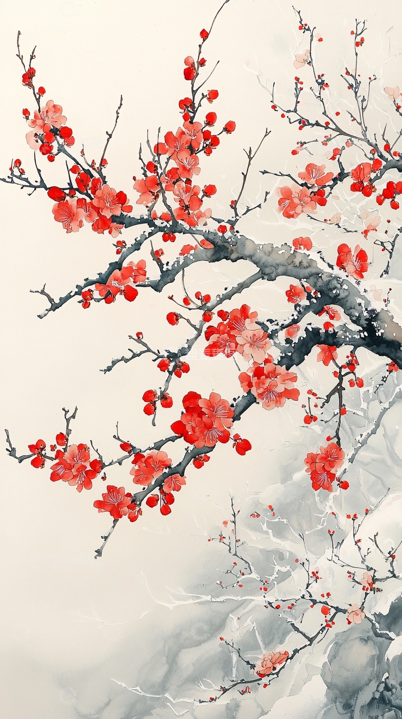 高清大图下载【趣麦麦图】水墨红梅
