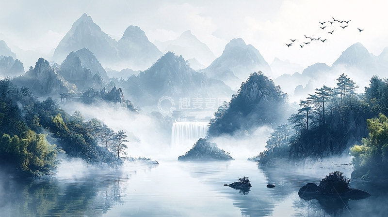 高清大图下载【趣麦麦图】水墨山水画869