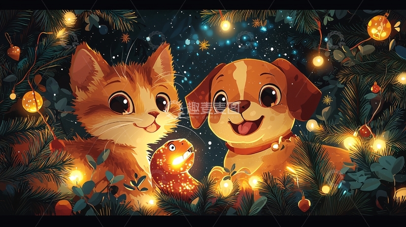 高清大图下载【趣麦麦图】圣诞节猫咪狗狗
