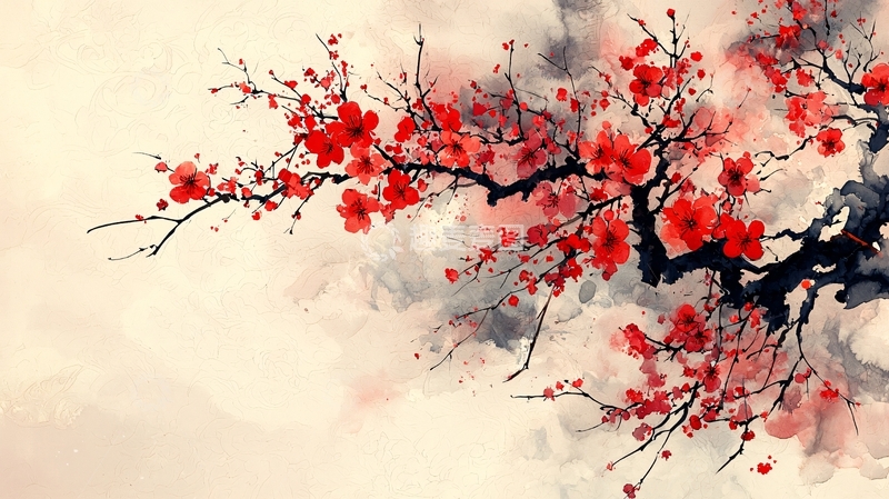 高清大图下载【趣麦麦图】水墨红梅
