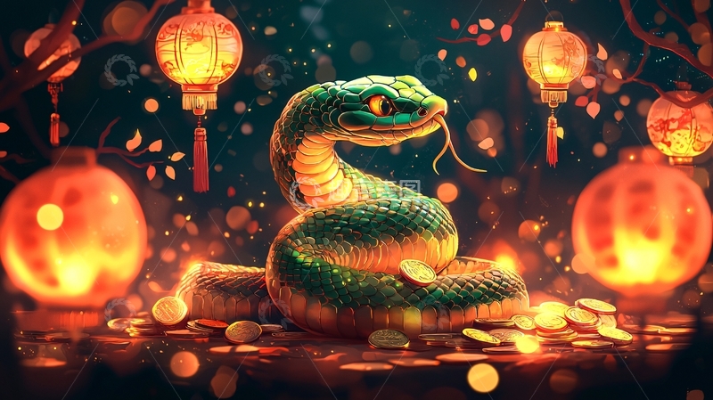 高清大图下载【趣麦麦图】中国风绿蛇